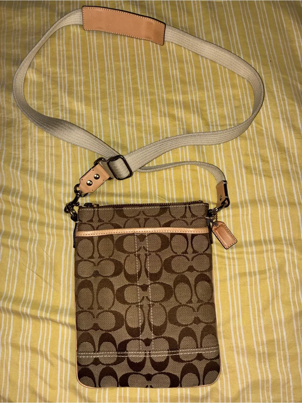 Coach Brown Signature Crossbody with Tan Trim
